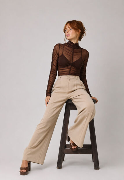 Image_Blusa de tule gola alta franzida Marrom Salvatore