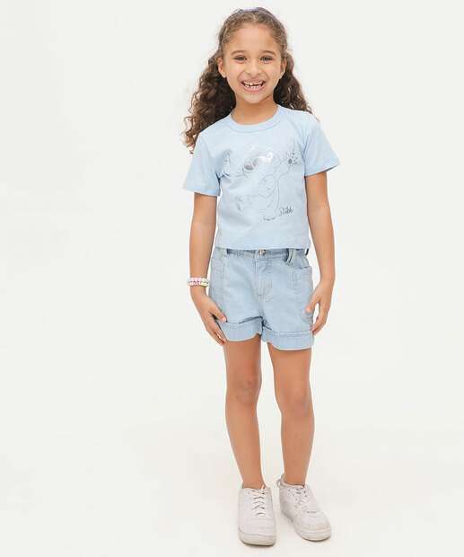Camiseta Infantil Estampa Foil Stitch Disney Tam 4 a 10