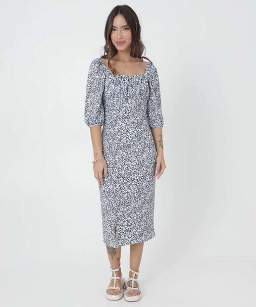 Vestido Midi Feminino Estampa Flores Marisa
