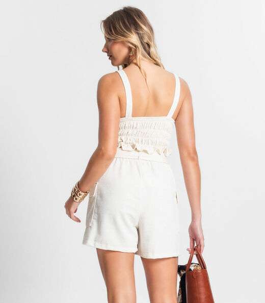 Conjunto Feminino Cropped Com Shorts Endless Bege