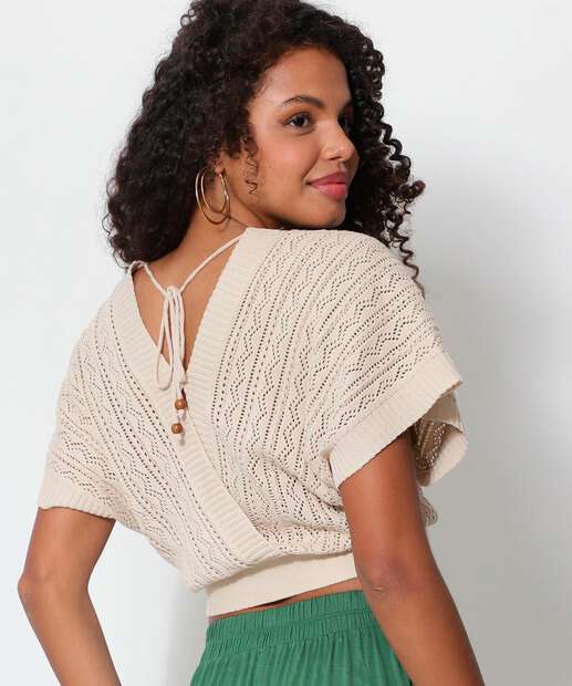 Blusa Cropped Feminina Tricô Transpassado Marisa