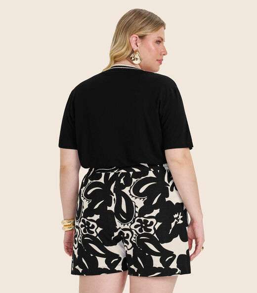 Blusa Manga Curta Pluz Size Secret Glam Preto