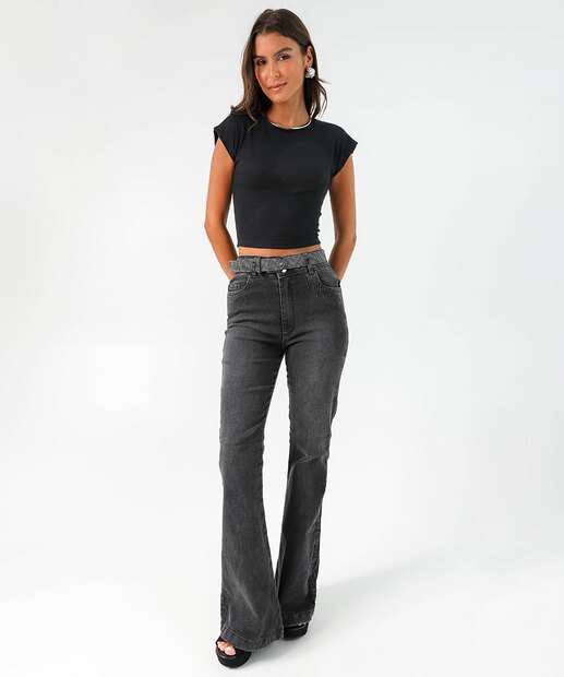 Blusa Feminina Canelada Manga Curta Marisa Preto