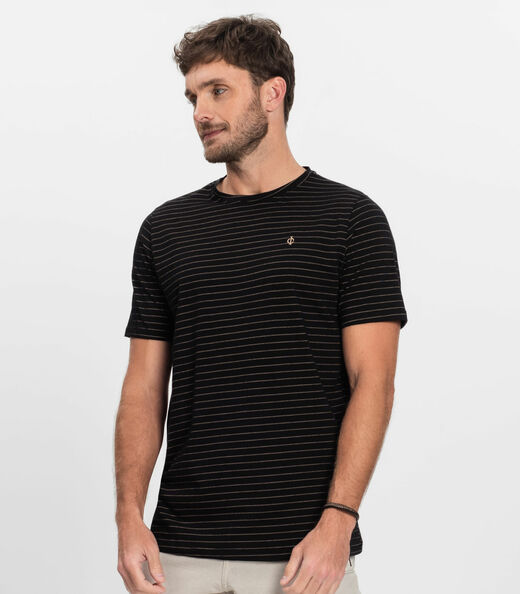 Camiseta Masculina Cotton Listrado Diametro Preto