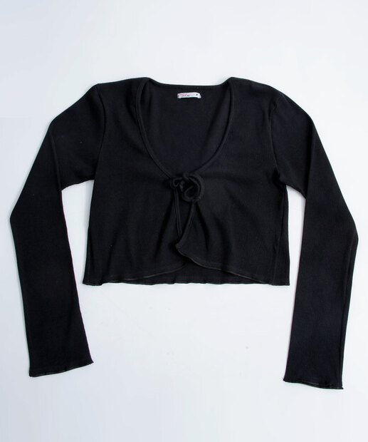 Cardigan Feminino Cropped Canelado Amarração Marisa 
