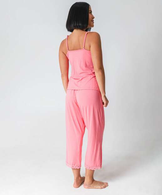 Pijama Feminino Capri Recorte Renda Marisa Rosa