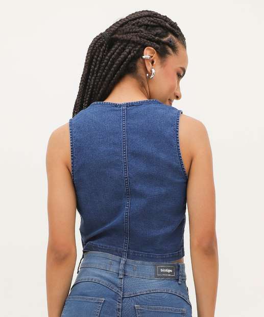 Colete Feminino Jeans Botões Marisa