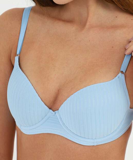 Sutiã Com Base E Com Bojo Canelado Marisa Azul