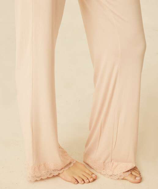 Pijama Feminino Recorte Renda Manga Longa   