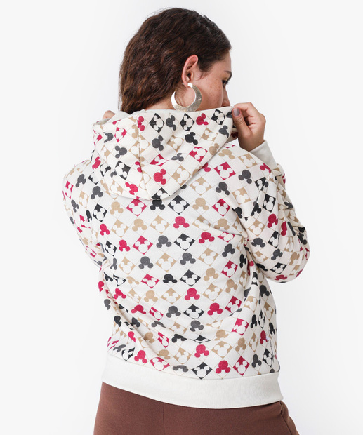 Casaco Feminino Moletom Capuz Mickey Bege