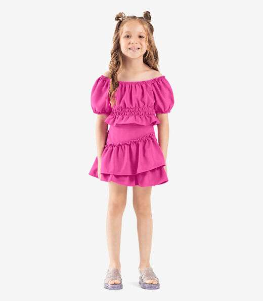 Conjunto Infantil Blusa Com Saia Rovi Kids Rosa