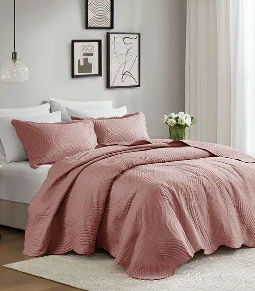 Jogo De Colcha Casal Milão 150 Fios Corttex Rosa
