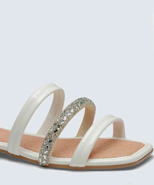 Rasteirinha Feminina Tiras Pedraria Mississipi