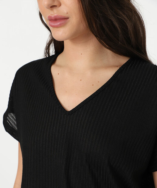 Blusa Feminina Canelada Manga Curta Marisa Preto