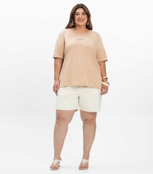 Blusa Manga Curta Feminina Plus Size Secret Glam Marrom