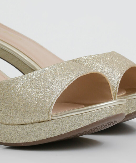 Sandália Meia Pata Feminina Salto Grosso Brilho Via Uno 