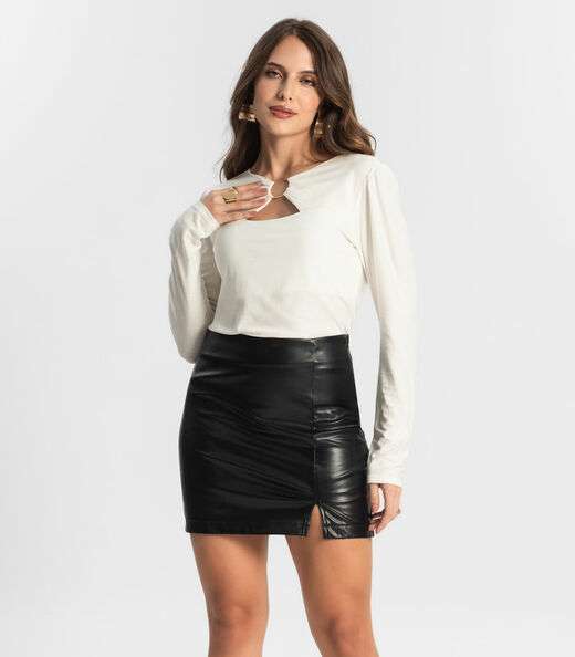 Image_Saia Feminina Curta Em PU Style Box Preto