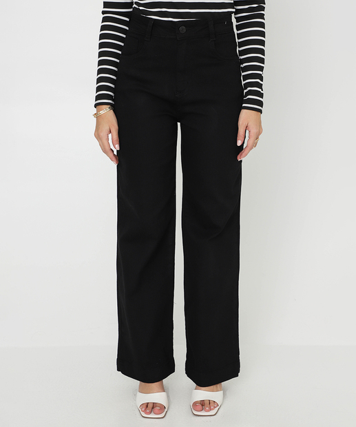 Calça Feminina Sarja Wide Leg Sawary Preto