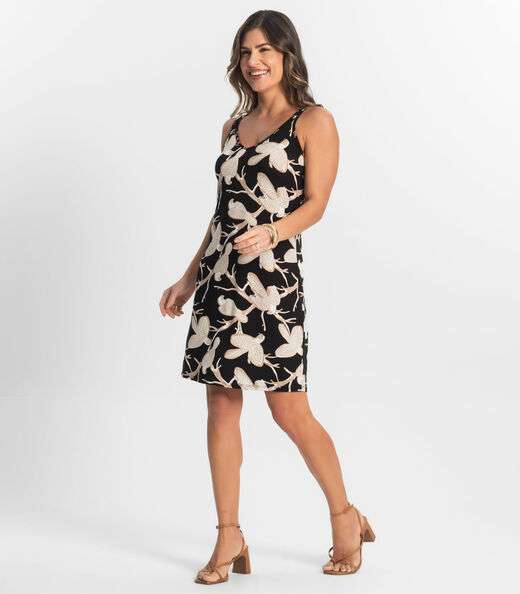 Vestido Estampado Rovitex Preto