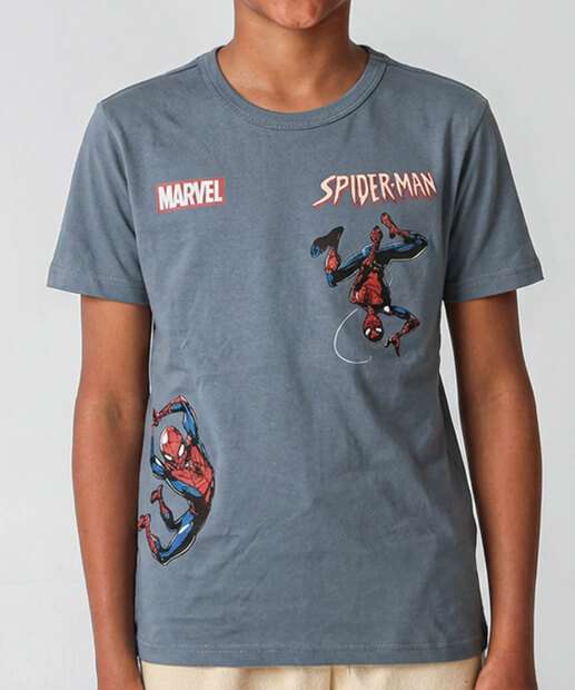 Camiseta Juvenil Homem Aranha Marvel Tam 10 a 16 Azul