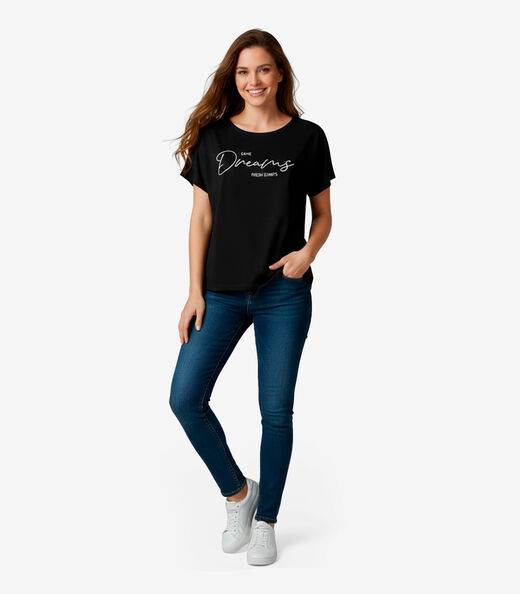Blusa Feminina Manga Curta Infinita Cor Preto