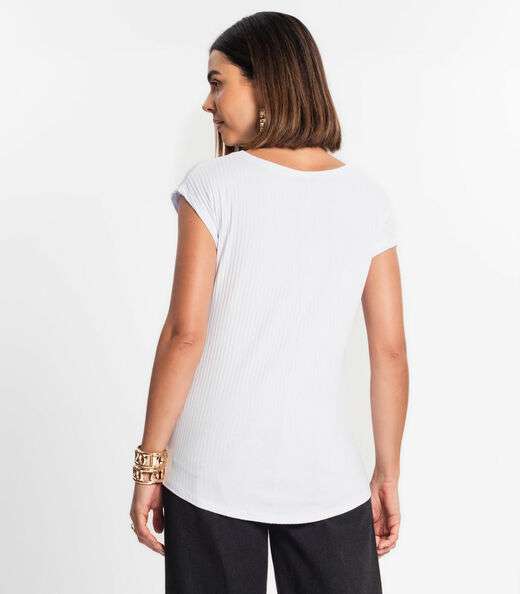 Blusa Feminina Ribana Canelada Básica Rovitex Branco