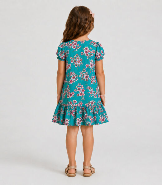 Vestido Infantil Em Cotton Leve Estampado Select Verde