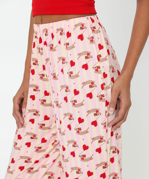 Calça Pijama Feminino Avulso Estampa Cachorros Marisa Rosa