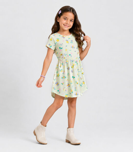 Vestido Curto Infantil Estampado Select Verde