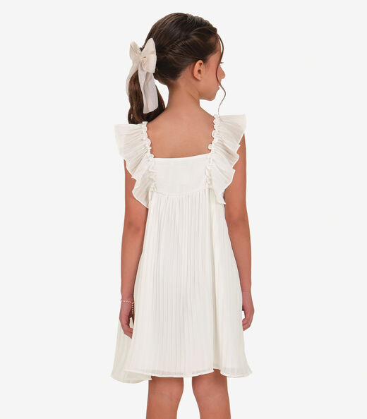 Vestido Chiffon Plissado Infantil Trick Nick Bege