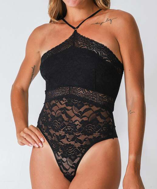 Body Feminino Sensual Renda Sem Bojo Preto