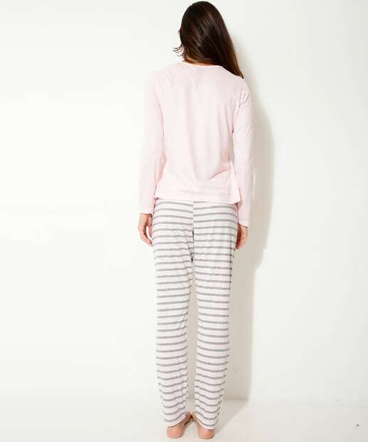 Pijama Feminino Estampa Frase Manga Marisa
