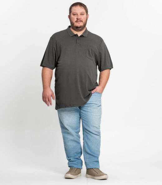 Camisa Polo Piquet Plus Size Masculina KO Cinza