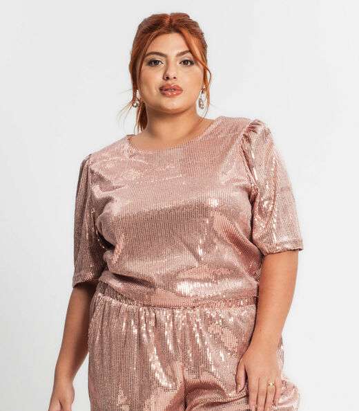 Blusa Feminina Plus Size Em Paetê Secret Glam Unica
