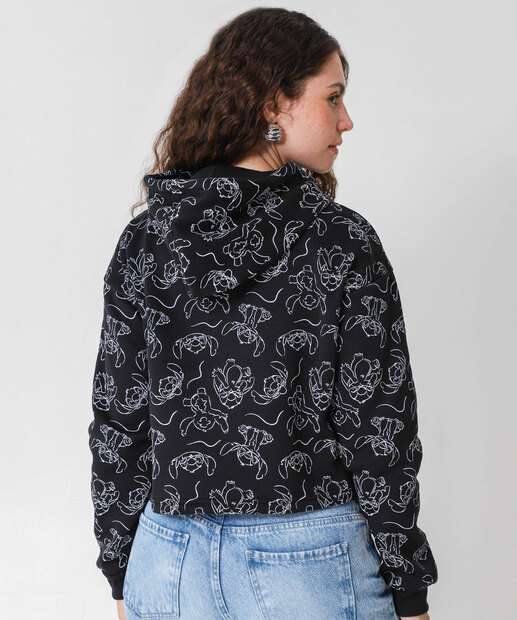 Blusão Feminino Moletom Flanelado Stitch Preto