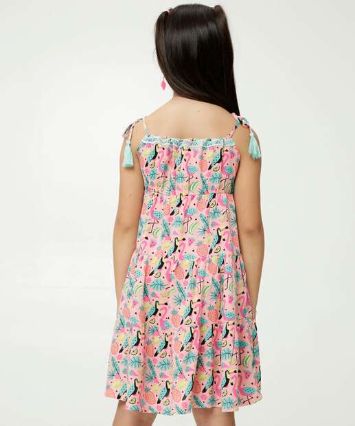 Vestido Infantil Alças Finas Tropical Marisa Tam 4 a 10