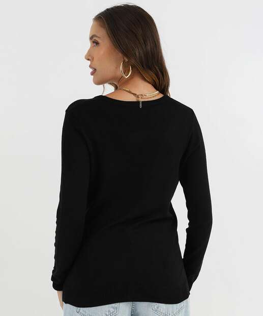 Suéter Feminino Liso Gola V Marisa Preto