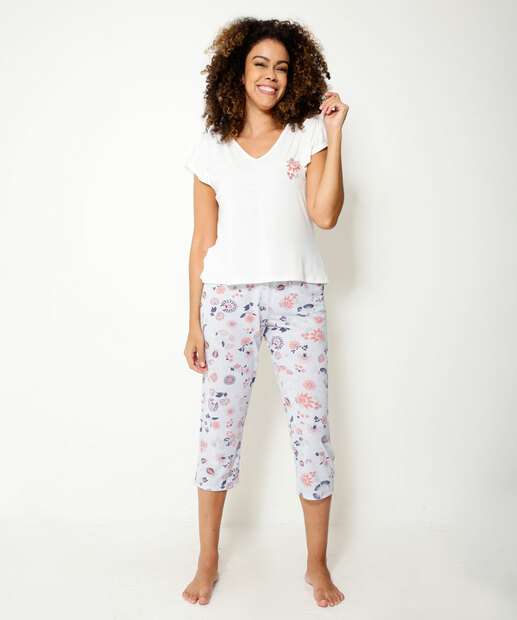 Pijama Feminino Floral Manga Curta Marisa
