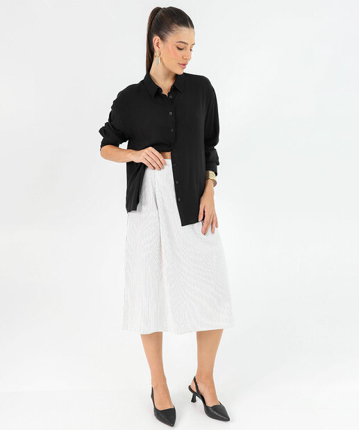 Camisa Feminina Lisa Manga Longa Marisa Preto