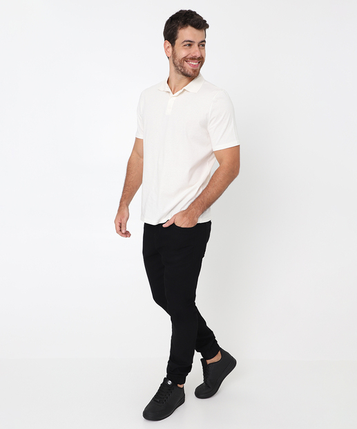 Polo Masculina Manga Curta Básica MR Off White