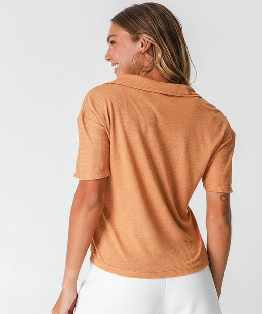 Blusa Polo Feminina Fios de Lurex Marisa Laranja