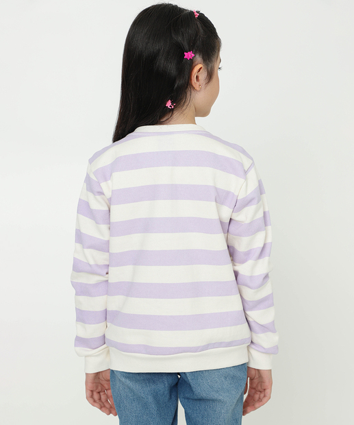 Blusão Infantil Moletinho Stitch Listrada Tam 4 a 10 Off White