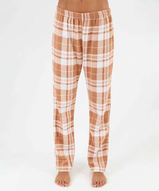 Pijama Feminino Plush Estampa Xadrez Manga Longa Marisa