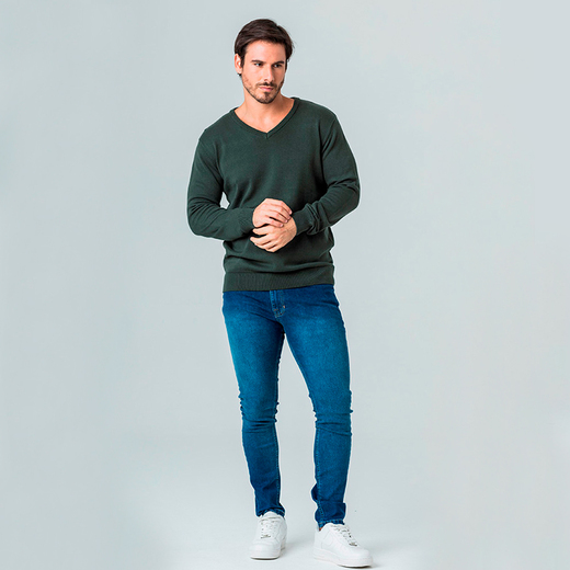 Suéter Pulôver de Tricot Gola em V Rock e Soda