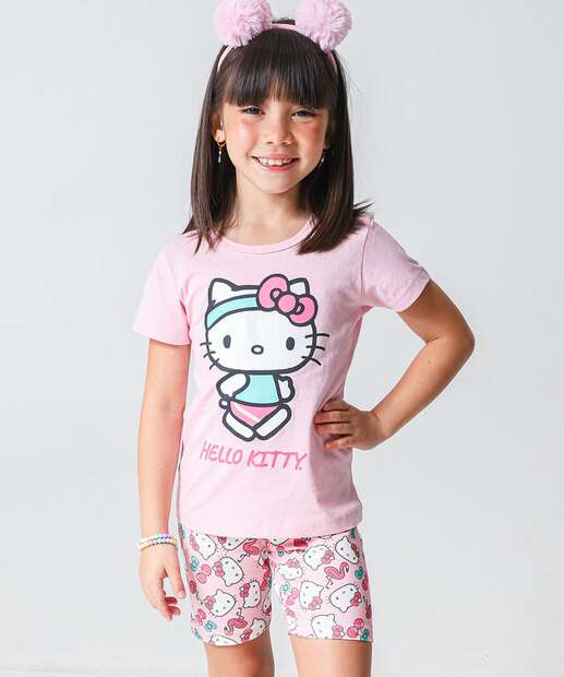 Conjunto Infantil Estampa Hello Kitty Tam 4 a 10 Rosa