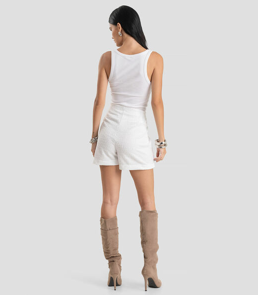 Shorts Saia Feminino Tweed Dianna Branco