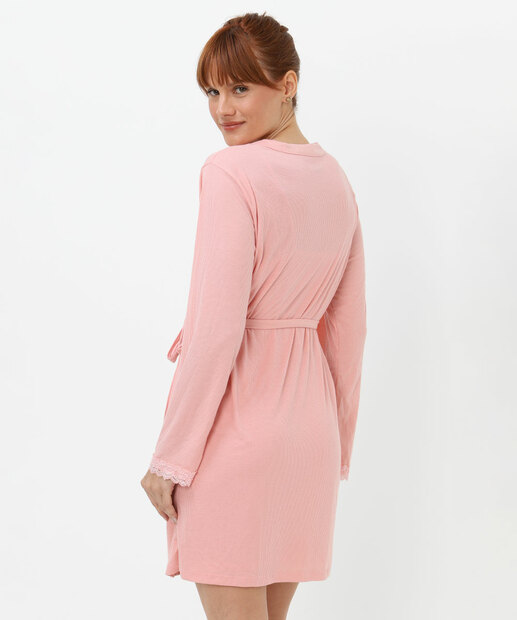 Robe Feminino Canelado Recorte Renda Marisa Rosa