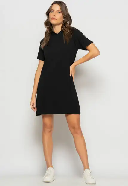 Vestido Curto Com Capuz Malha Preto Salvatore