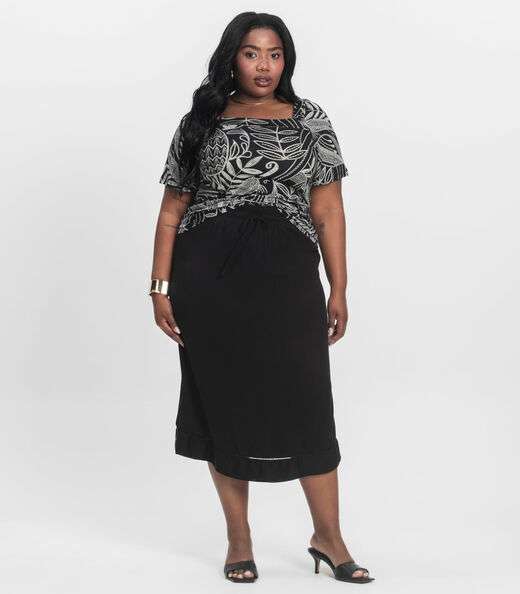 Saia Midi Plus Size em Viscose Secret Glam Preto