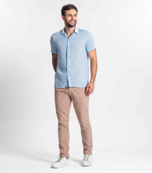 Camisa Em Viscolinho Masculina Diametro Azul